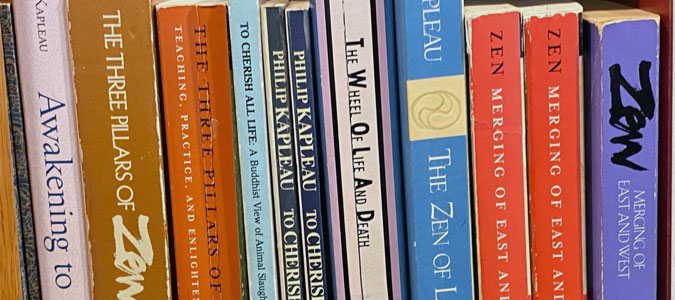 Shelf of books by Philip Kapleau